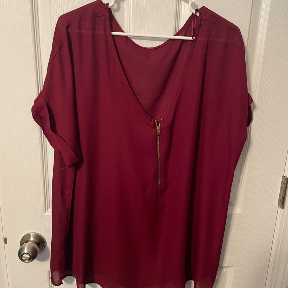 3X Sheer Elegant Burgundy Women's Top